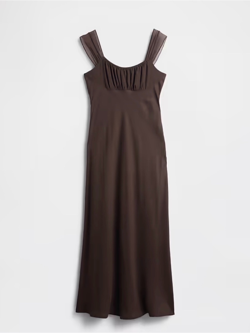 NWT GAP Brown Mixed Media Maxi Dress with Gathered Square Neck | XL